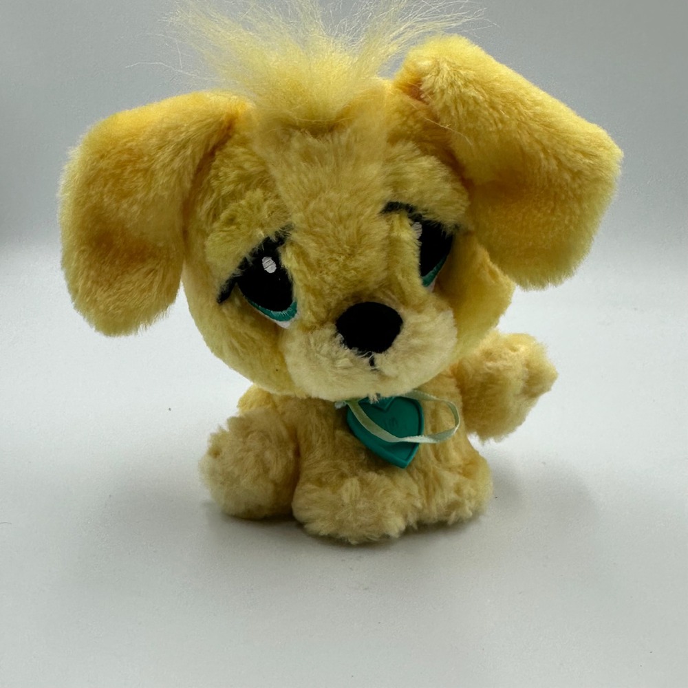 MGA Rescue Pets My E Pets Yellow Puppy Dog Plush Sad Eyes Teal Heart Collar